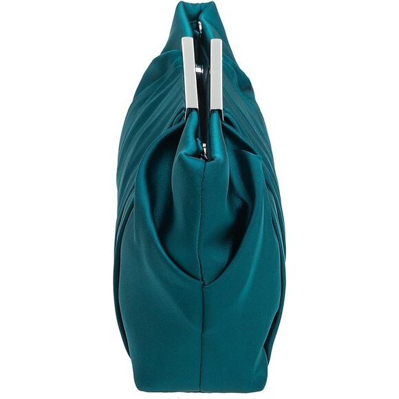 ⚡ Women's Elegant Evening Pleated Satin Simple Classy Formal Green Clutch Bag - Picture 4 of 6